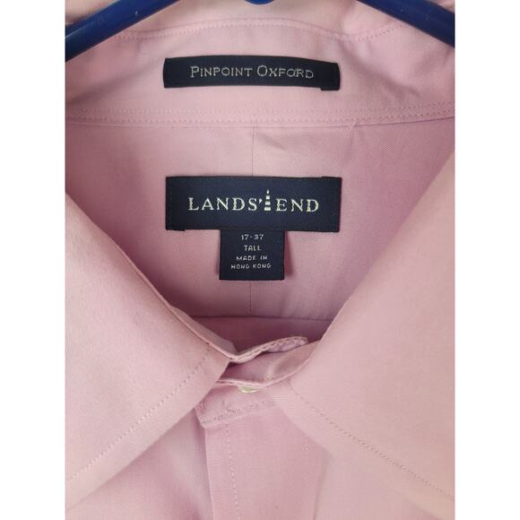 Lands End Men's Pinpoint Oxford Button Up Shirt Pink Purple Sz 17/37 Tall - Picture 4 of 9